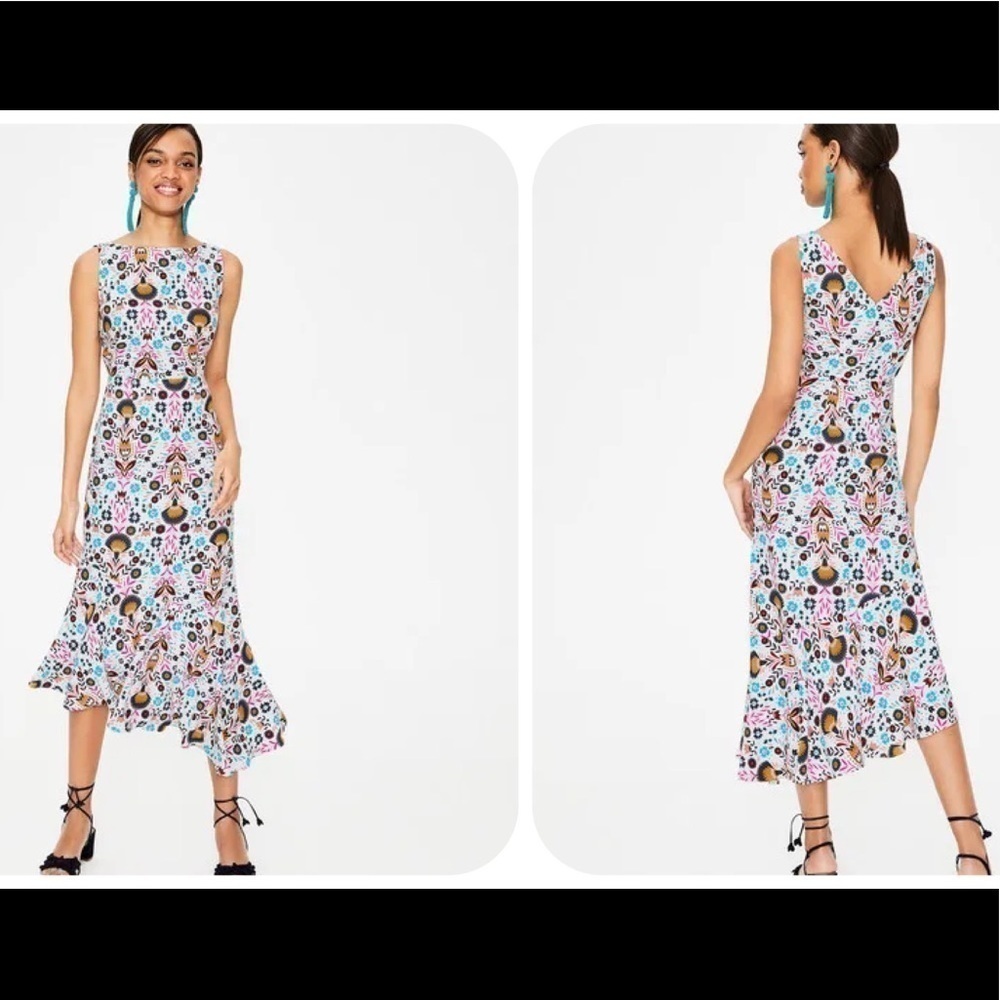 Boden Tessa Midi Dress Ivory Carnival Floral Dress Size 12 Nwt